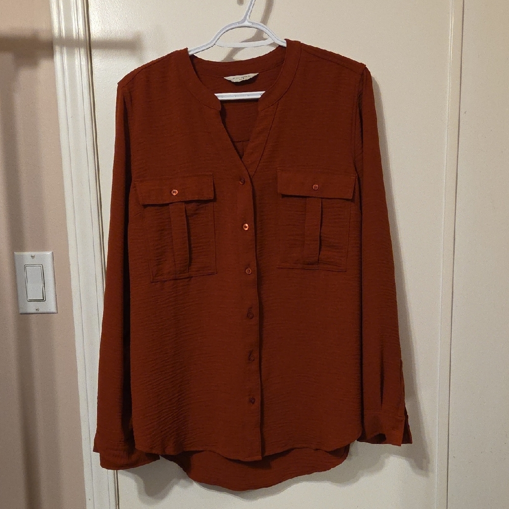Denver Hayes Rust Color Button-Up Blouse